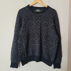 Vinage Knit Crewneck Geometric Grandpa Sweater Black Grey Grunge Retro Size Larg